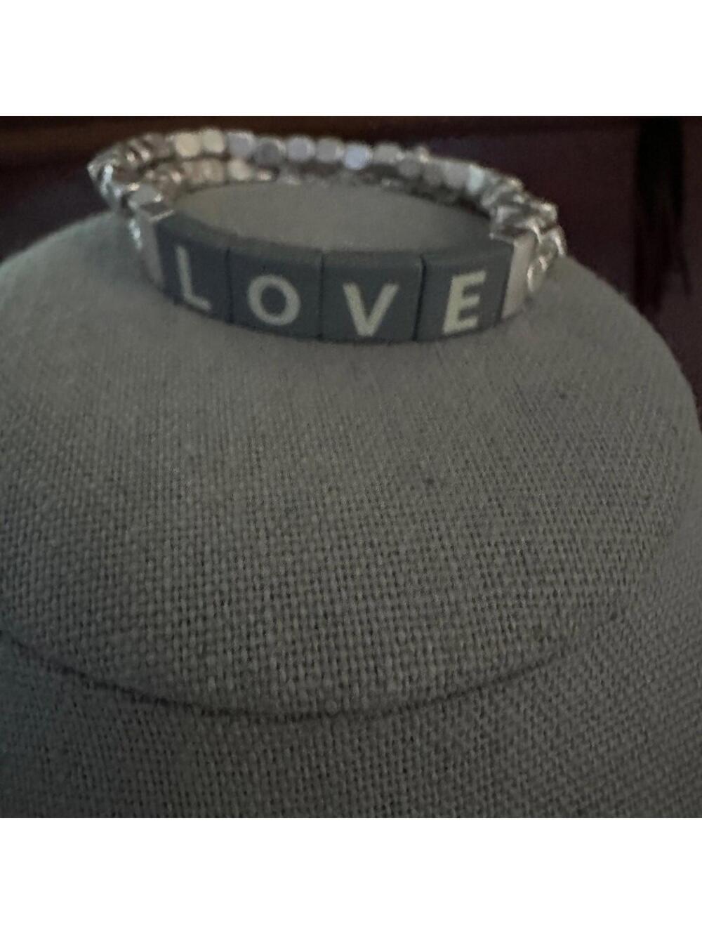 Double strand square bead pewter bracelet with gray rubber tiles LOVE NWOT